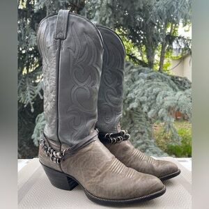 J. Chisholm Vintage Made in USA Taupe & Gray Leather Pointed Toe Cowboy Boots